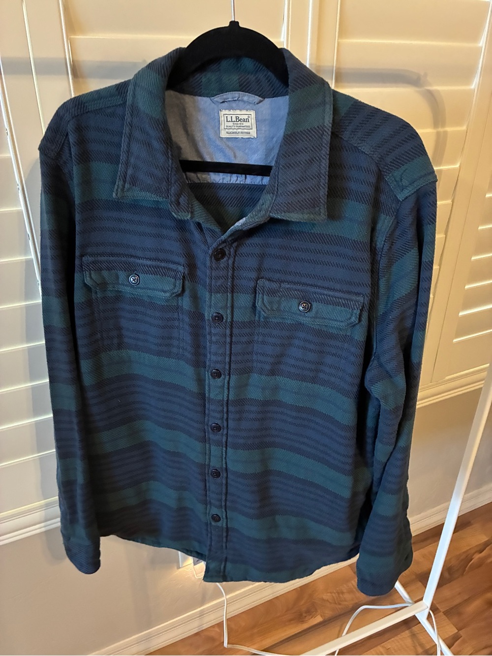 Vintage L.L.Bean Blue & Green Striped Button-Up Shirt Jacket